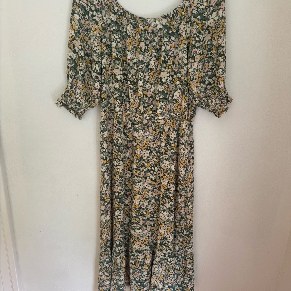 Angels Green boho Off-Shoulder Puff Sleeve Sundress Cottagecore